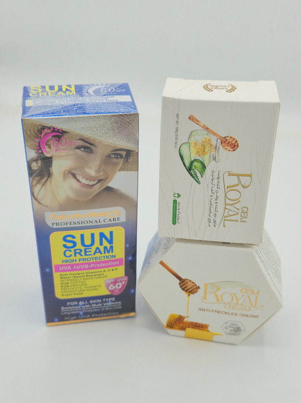 کرم ژل رویال به همراه صابون رویال و یک عددضد آفتاب بی رنگ spf60 حجم 130 میل