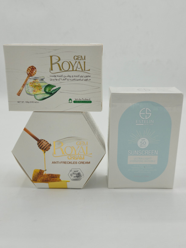کرم ژل رویال به همراه صابون رویال و یک عددضد آفتاب بی رنگ استلین spf50